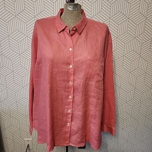 J. Jill Love Linen Shirt Women's Size XL Deep Salmon Button Front Tunic Pocket